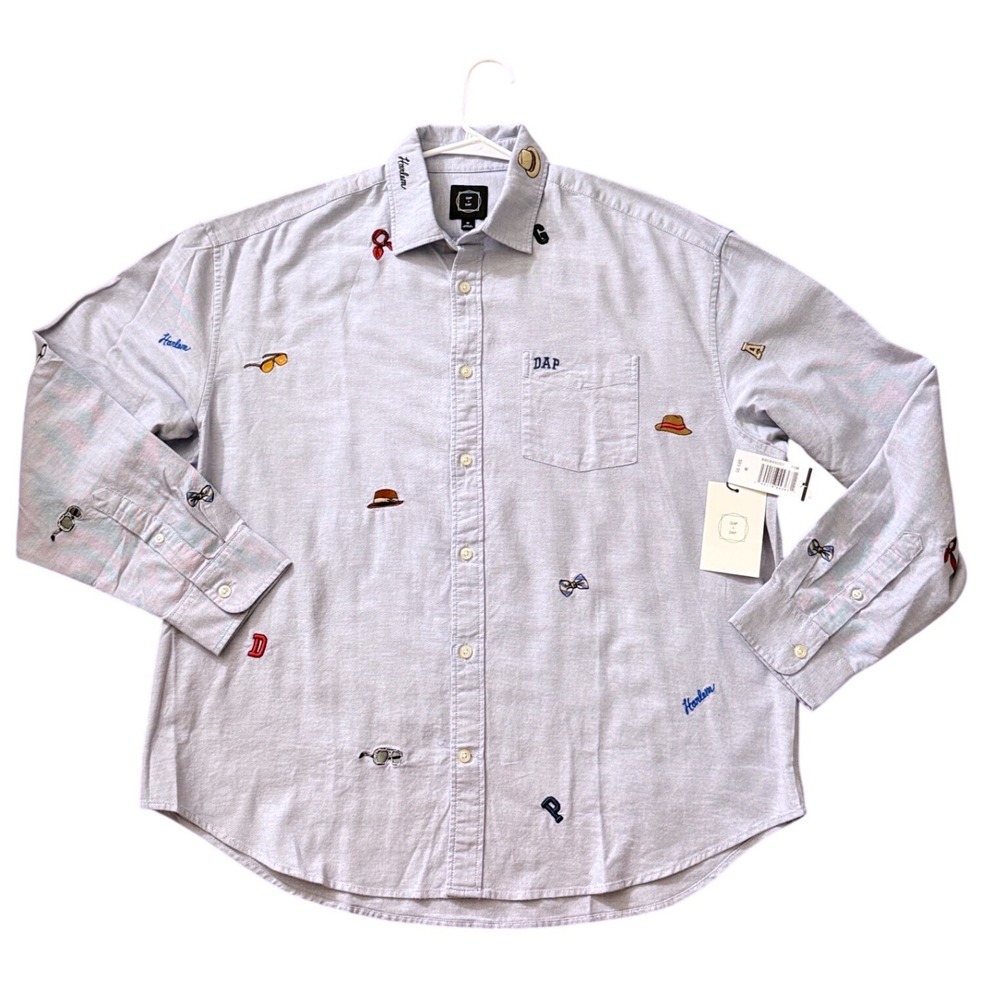 GAP‎ x DAP Dapper Dan Mens Blue Embroidered Oxford Button Down Shirt M NWT GG23